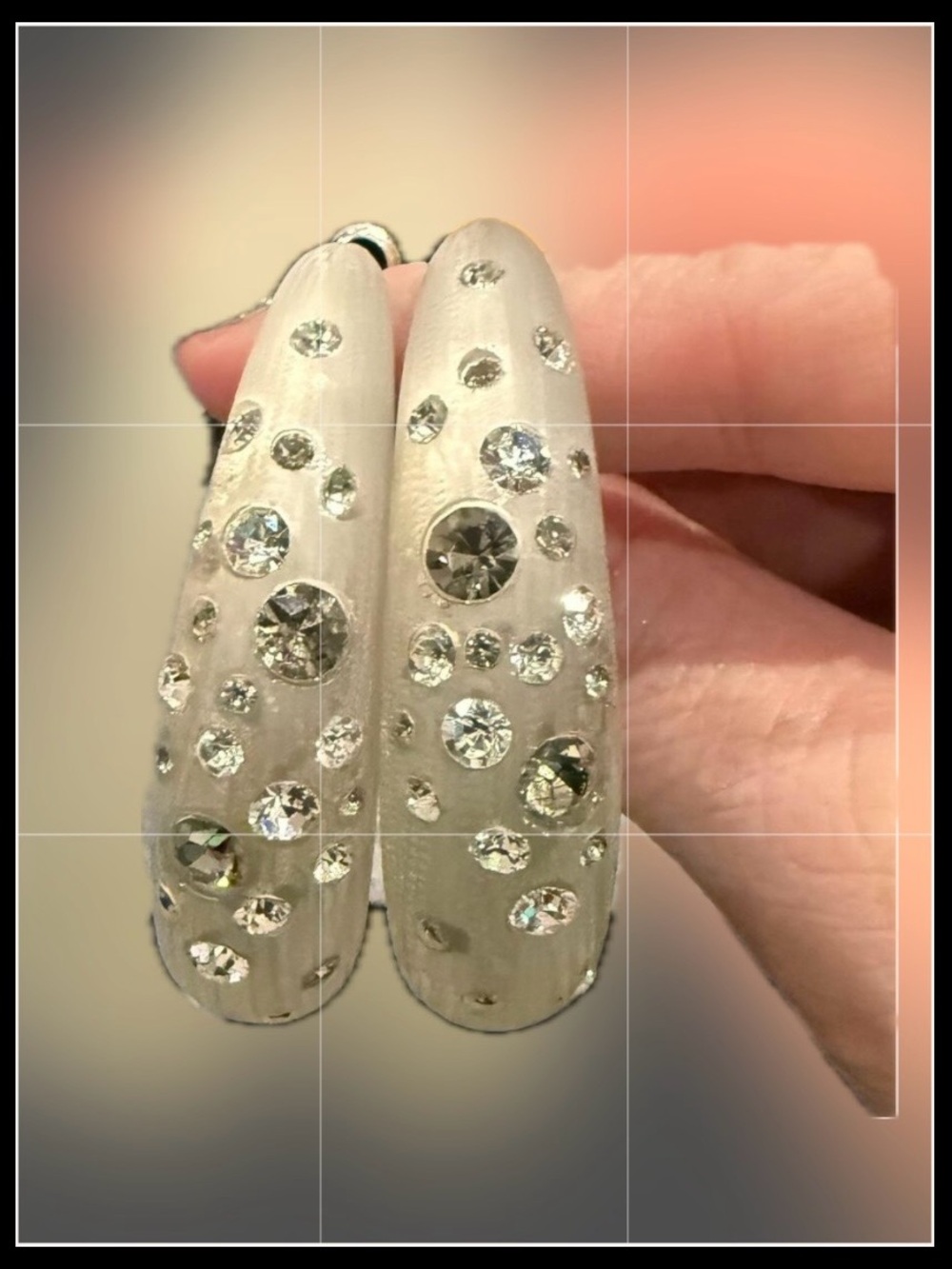 Crystal-Studded Ivory Hoop Earrings